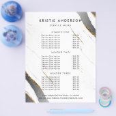 Stoffig zwart goud wit marmeren prijslijst & diens flyer (Enkel)