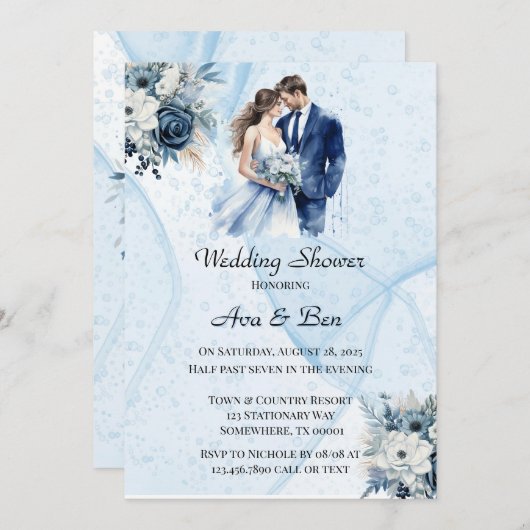 Stoffige Alcohol Ink Bloemen Trouwdouche Kaart (Voorkant / Achterkant)