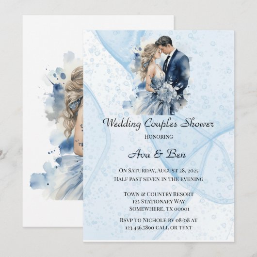 Stoffige Alcohol Ink Bloemen Trouwkoppels Douche Kaart (Voorkant / Achterkant)