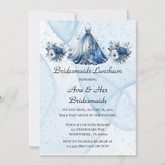 Stoffige Alcohol Ink Jurk Bruidsmeisjes Luncheon Kaart (Voorkant)