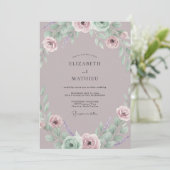 Stoffige Amethist Ranunculus Eucalyptus Bruiloft Kaart (Staand voorkant)