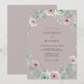 Stoffige Amethist Ranunculus Eucalyptus Bruiloft Kaart (Voorkant / Achterkant)
