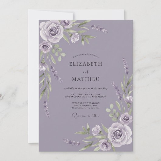 Stoffige Amethyst Blad Bruiloft Kaart (Voorkant)