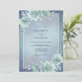 Stoffige Aqua Bloom Bruiloft Kaart (Staand voorkant)