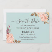 Stoffige Aqua Blush Bloemen Bewaar De Datum Kaart (Voorkant)