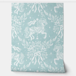 Stoffige Aqua Rococo Draaiorgelpaarden & Bloemen Behang