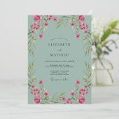 Stoffige Aqua Wilde Bloemen Bruiloft Kaart (Staand voorkant)