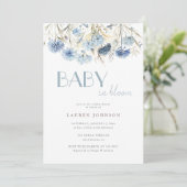 STOFFIGE Baby in Bloom Blauw Beige Baby shower Kaart (Staand voorkant)