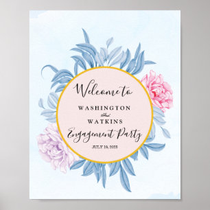 Stoffige Blau Aquarel Verloving Feest Verwelkoming Poster