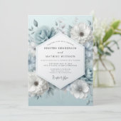 Stoffige Blau Bevroren Flora Bruiloft Kaart (Staand voorkant)