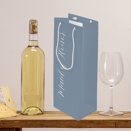 Stoffige Blau Gestileerde Script Getuige van de Br Wijn Cadeautas
