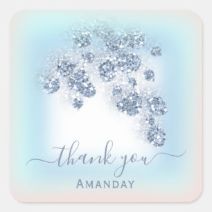 Stoffige Blau Glitter Bloemig Perzik Bruids Sweet Vierkante Sticker