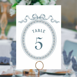 Stoffige Blau Lint Griekse Frame Tafel Nummer Kaart