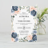 Stoffige Blau Perzik Blush Geometrische Bloemige T Kaart (Staand voorkant)