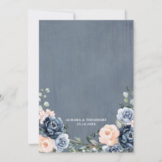 Stoffige Blau Perzik Blush Geometrische Bloemige T Kaart (Achterkant)