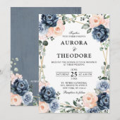 Stoffige Blau Perzik Blush Geometrische Bloemige T Kaart (Voorkant / Achterkant)