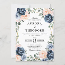 Stoffige Blau Perzik Blush Geometrische Bloemige T