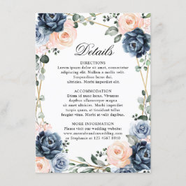 Stoffige Blau Perzik Blush Geometrische Trouwdetai Informatiekaartje