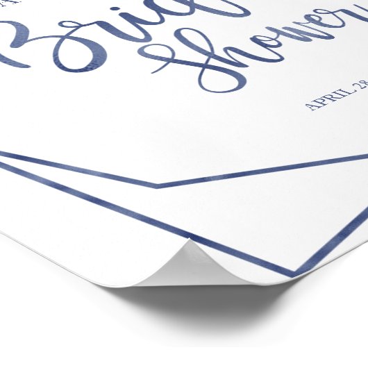 Stoffige Blau Waterverf Bloem Bruiloft Feest Verwe Poster (Hoek)