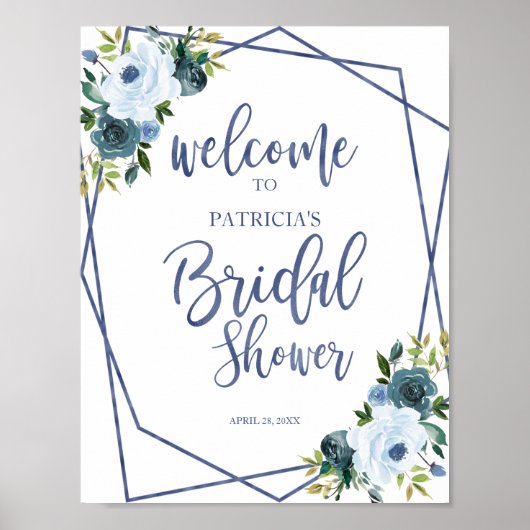 Stoffige Blau Waterverf Bloem Bruiloft Feest Verwe Poster (Voorkant)