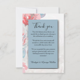 stoffige blauw chique Floral waterverf roos bruilo Bedankkaart