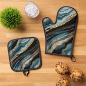 STOFFIGE BLAUW & GOUDEN AGAAT LOOK ABSTRACTS OVENWANT & PANNENLAP SET (Top down)