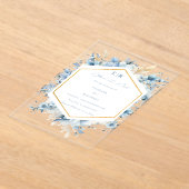 Stoffige Blauw Gouden Bloemen Alles in één Trouwfe Acryl Uitnodigingen (Laagn)