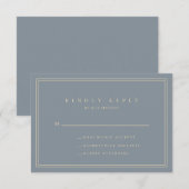 Stoffige Blauw-Grijs en Goud Moderne Minimalistisc RSVP Kaartje (Voorkant / Achterkant)