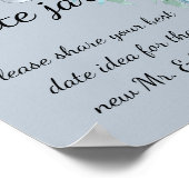 Stoffige blauw-grijze bloemendate jar bruidsshower poster (Hoek)