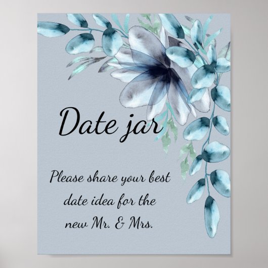 Stoffige blauw-grijze bloemendate jar bruidsshower poster (Voorkant)