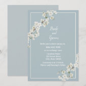 Stoffige blauw-witte bloemenuitnodiging kaart (Voorkant / Achterkant)