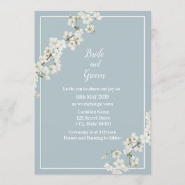 Stoffige blauw-witte bloemenuitnodiging kaart