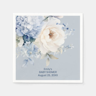Stoffige blauw-witte bloemige baby showers kaart servet