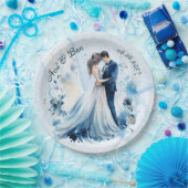 Stoffige blauwe alcohol inkt bruid & bruidegom bru papieren bordje (Feest)