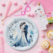 Stoffige blauwe alcohol inkt bruid & bruidegom bru papieren bordje (Feest)