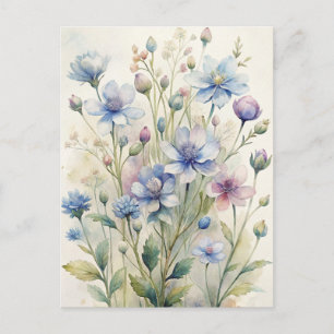 Stoffige Blauwe Aquarel Bloemen  Briefkaart