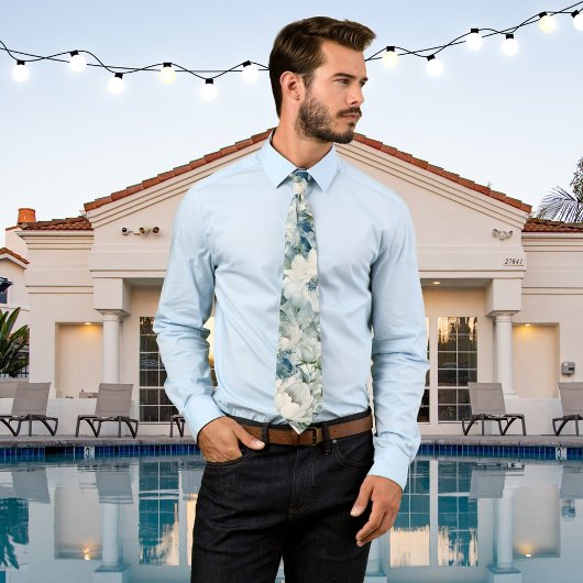 Stoffige Blauwe Aquarel Bloemen Trouw Das