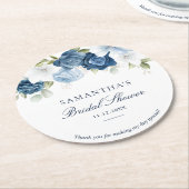Stoffige Blauwe Aquarel Bloemrijke Script Bruidsme Ronde Kartonnen Onderzetter (Gebogen)