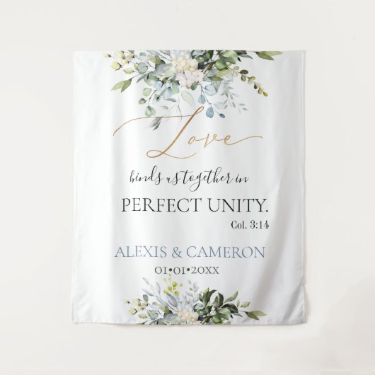 Stoffige blauwe aquarel Eucalyptus, Kol. 3:14 Wandkleed (Voorkant)