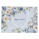 Stoffige Blauwe Aquarel Ivoren Bloemen Bladeren La Groot Cadeauzakje (Achterkant)