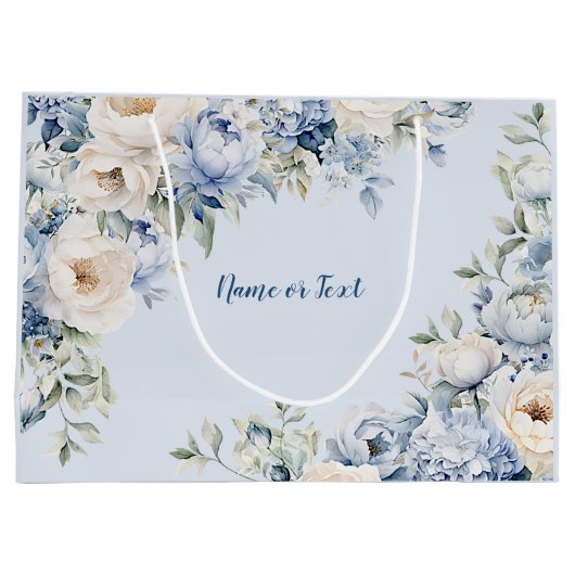 Stoffige Blauwe Aquarel Ivoren Bloemen Bladeren La Groot Cadeauzakje (Achterkant)