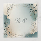 Stoffige blauwe beige boho chic bladkrans bruiloft kaart (Achterkant)
