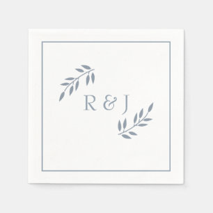 Stoffige Blauwe Blad Monogrammen En Ampersand Tren Servet