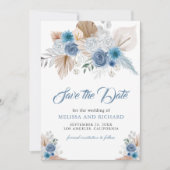 Stoffige Blauwe Bloem Boho Pampas Foto QR Code Save The Date (Voorkant)