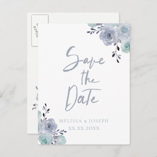 stoffige blauwe bloem met uitzondering van de datu aankondigingskaart (Voorkant / Achterkant)