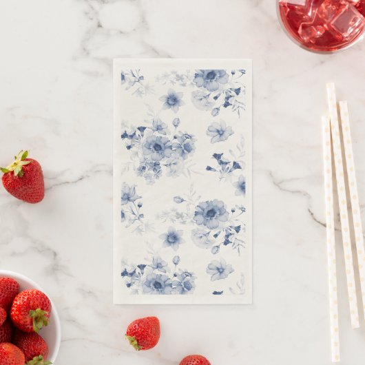 Stoffige blauwe bloem waterverf gastendoekjes servet (Insitu)