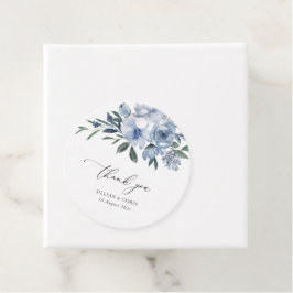 stoffige blauwe bloemen bruiloft bedankjes labels