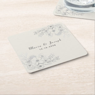 Stoffige blauwe bloemen bruiloft papier coaster kartonnen onderzetters