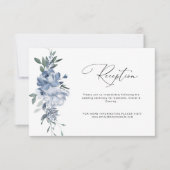 Stoffige blauwe bloemen bruiloft receptie kaart (Voorkant)