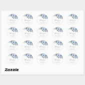 stoffige blauwe bloemen bruiloft ronde sticker (Vel)